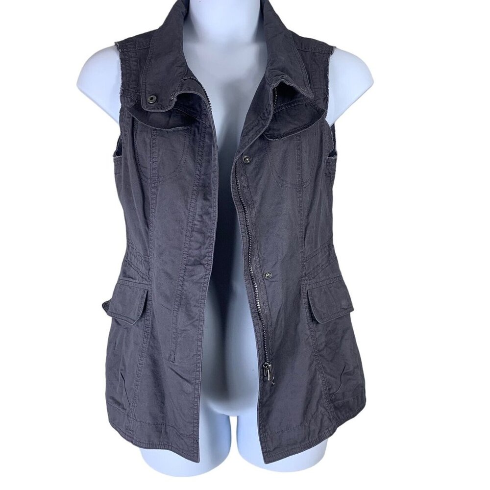 Ambition Size Medium Vest Zip Up Collared Pockets Gray Womens Top
